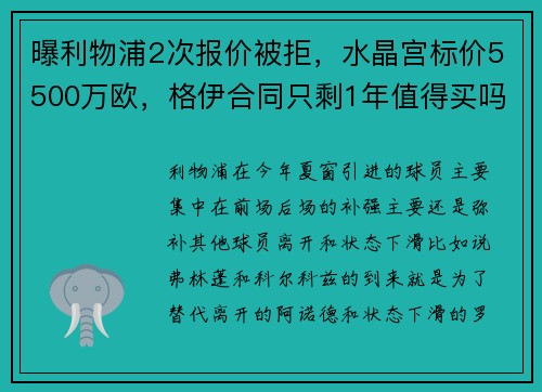 曝利物浦2次报价被拒，水晶宫标价5500万欧，格伊合同只剩1年值得买吗